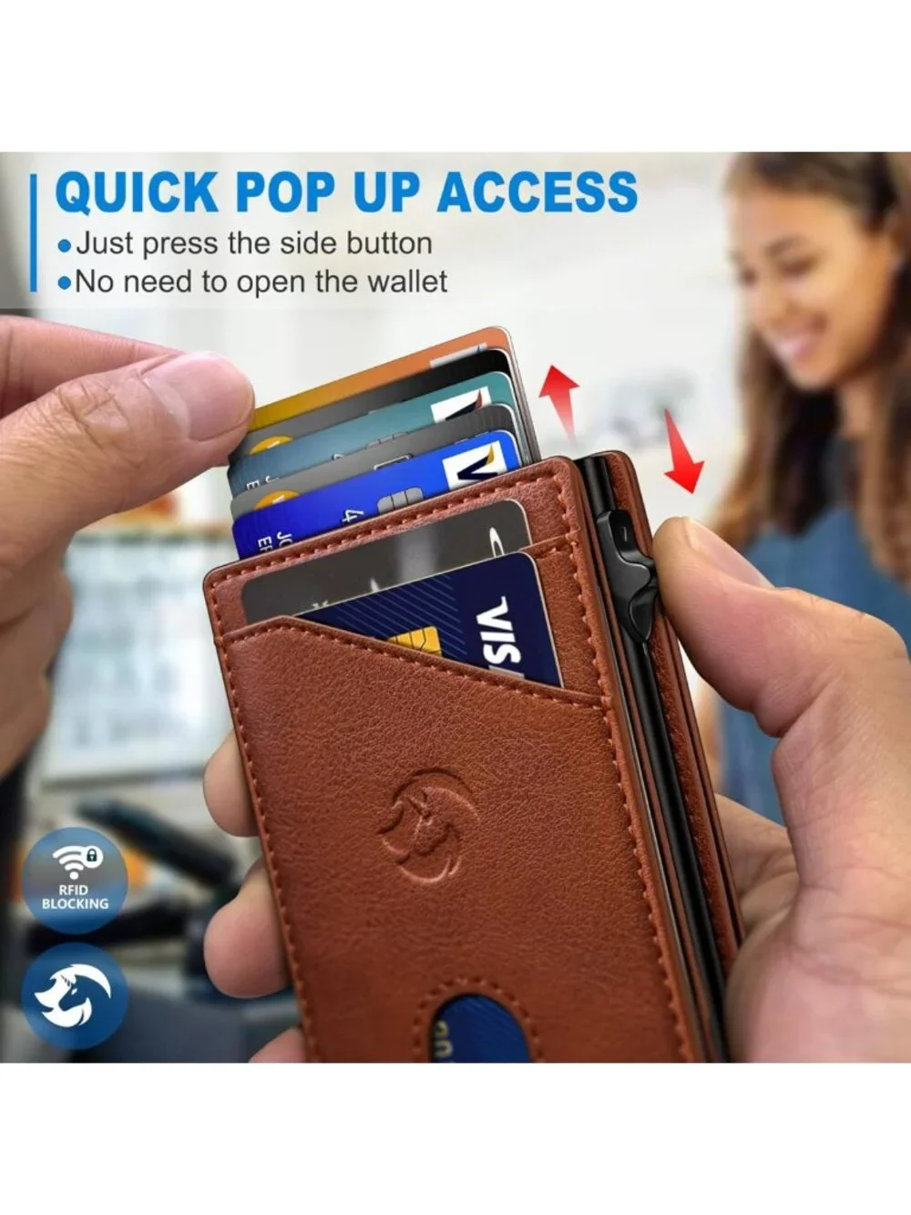 Slim RFID Blocking Wallet for Men, Minimalist Bifold Card Holder, 9 Slots & Cash
